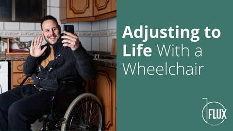 Man in wheelchair video calling from phone